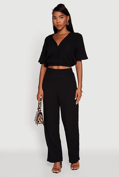 Womens Trendy Solid High Waisted Wide Leg Pants,