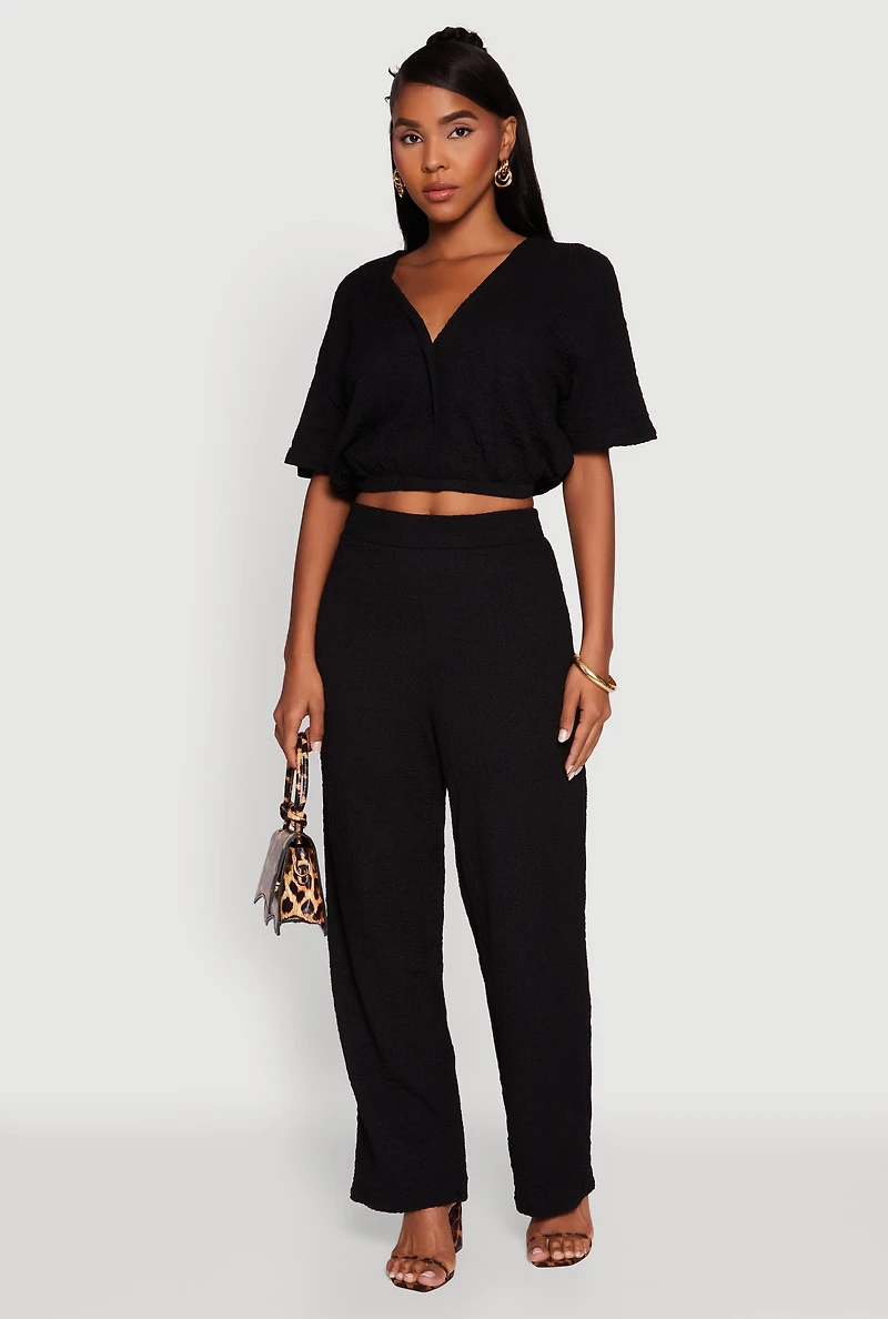 Womens Trendy Solid High Waisted Wide Leg Pants, M