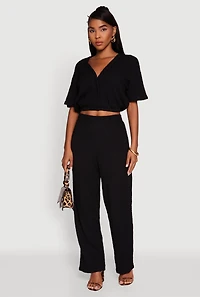 Womens Trendy Solid High Waisted Wide Leg Pants, M