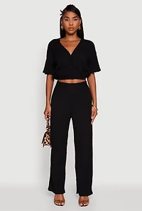 Womens Trendy Solid High Waisted Wide Leg Pants, M