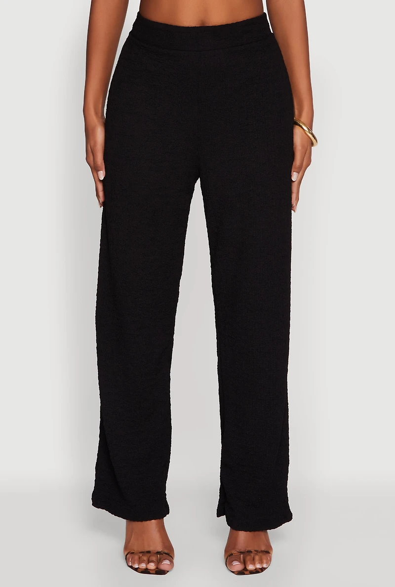 Womens Trendy Solid High Waisted Wide Leg Pants, M