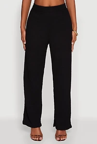 Womens Trendy Solid High Waisted Wide Leg Pants, M