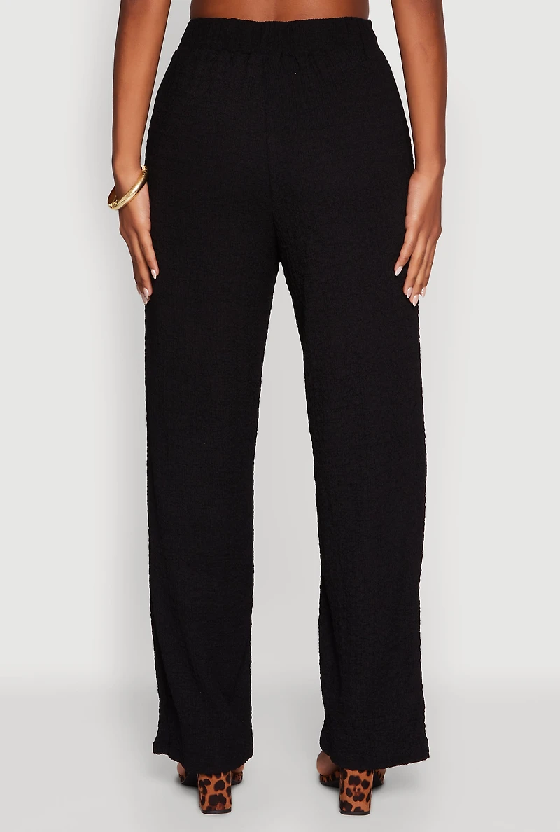 Womens Trendy Solid High Waisted Wide Leg Pants, M