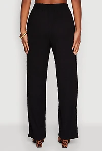 Womens Trendy Solid High Waisted Wide Leg Pants, M