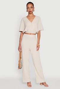 Womens Trendy Solid High Waisted Wide Leg Pants,