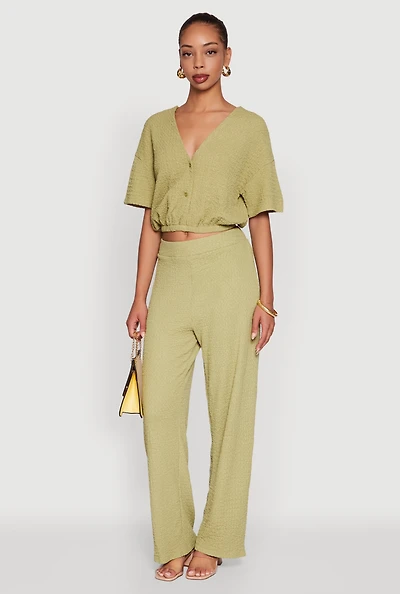 Womens Trendy Solid High Waisted Wide Leg Pants,