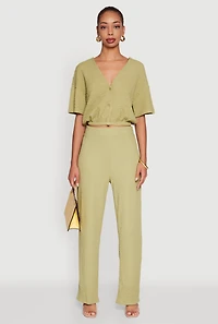 Womens Trendy Solid High Waisted Wide Leg Pants,