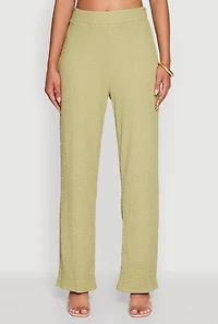 Womens Trendy Solid High Waisted Wide Leg Pants, Green, Size S