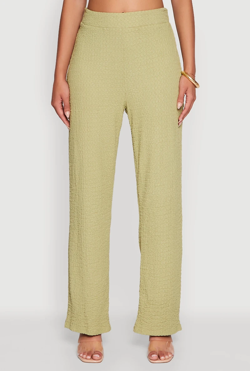 Womens Trendy Solid High Waisted Wide Leg Pants, Green, Size L