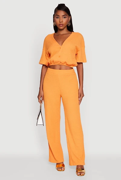 Womens Trendy Solid High Waisted Wide Leg Pants, Orange, Size S