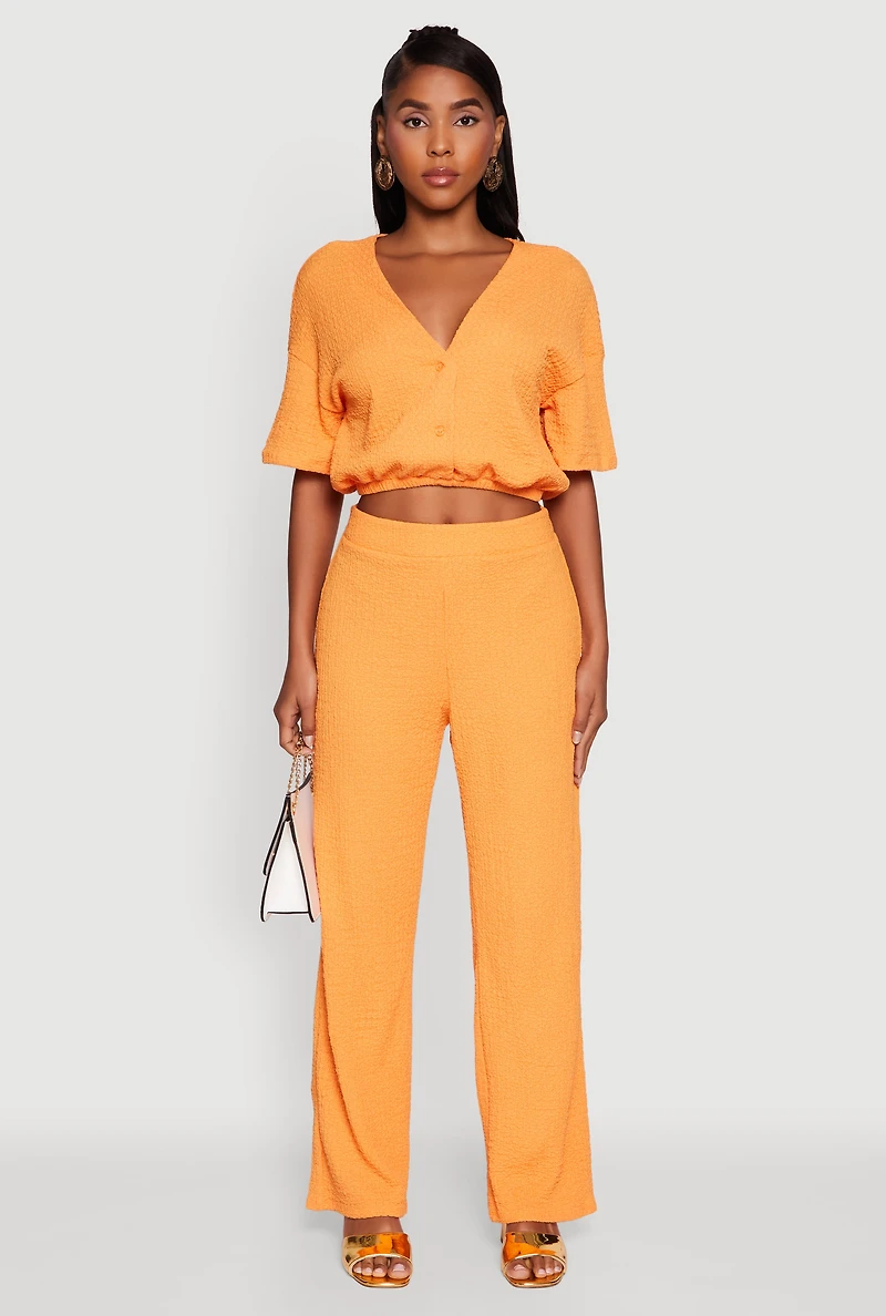 Womens Trendy Solid High Waisted Wide Leg Pants, Orange, Size S