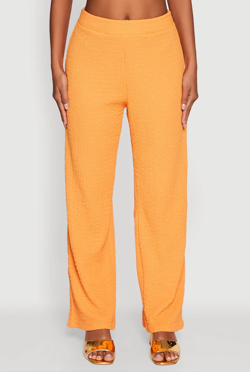 Womens Trendy Solid High Waisted Wide Leg Pants, Orange, Size S