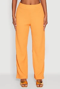 Womens Trendy Solid High Waisted Wide Leg Pants, Orange, Size S