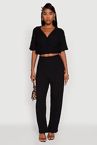 Womens Trendy Textured Knit Button Front V-Neck Blouse, Black, Size S
