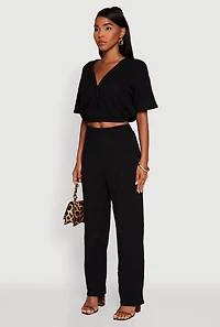 Womens Trendy Textured Knit Button Front V-Neck Blouse, Black, Size S