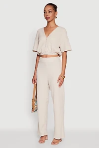 Womens Trendy Textured Knit Button Front V-Neck Blouse, Beige,