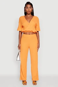 Womens Trendy Textured Knit Button Front V-Neck Blouse, Orange, Size S