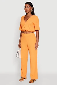 Womens Trendy Textured Knit Button Front V-Neck Blouse, Orange, Size S