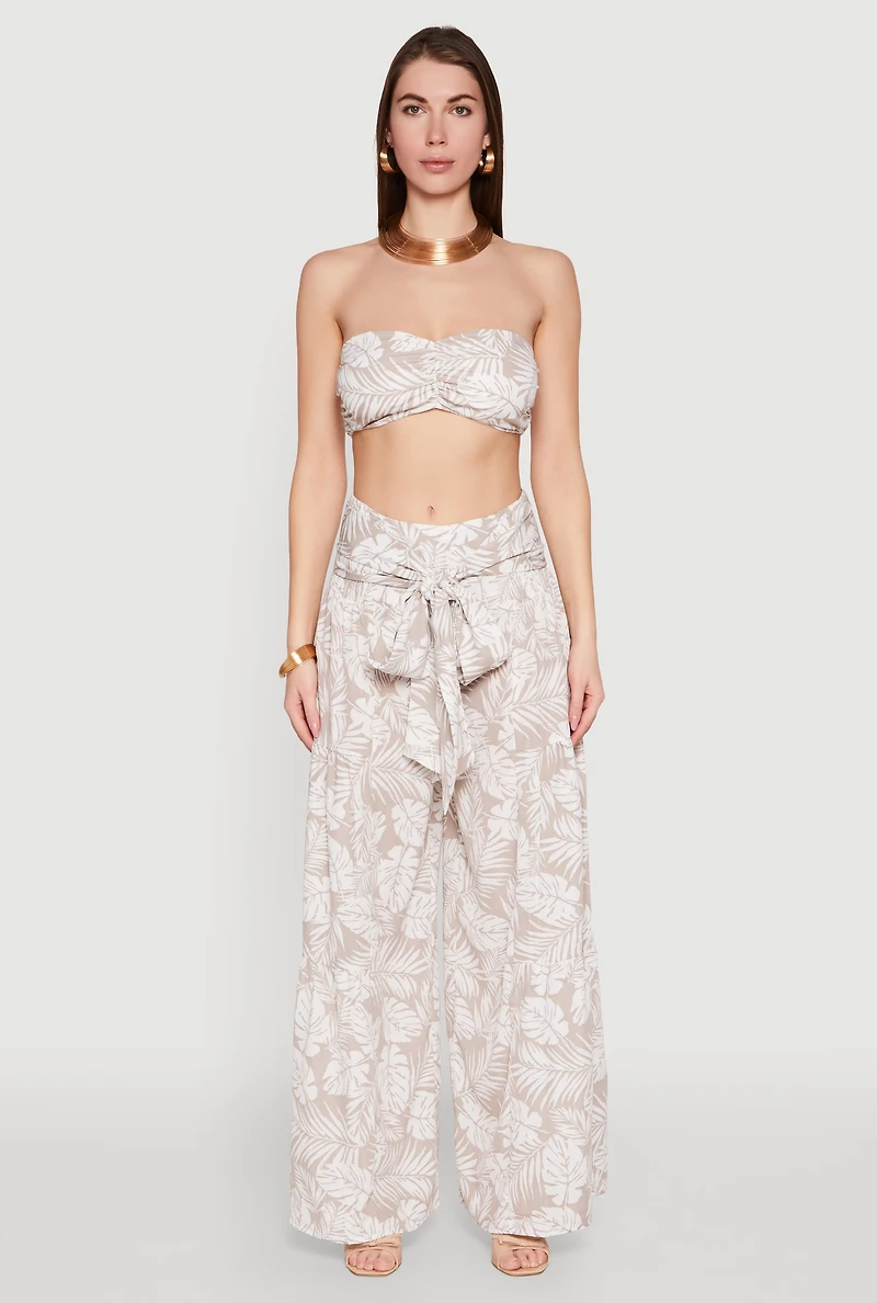 Womens Airy Tie Front Tiered Leg Palazzo Pants, Multi,