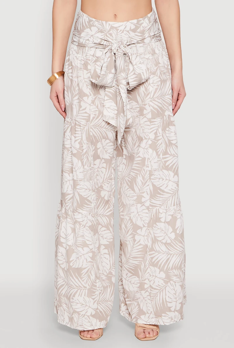 Womens Airy Tie Front Tiered Leg Palazzo Pants, Multi,