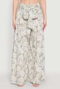 Womens Airy Tie Front Tiered Leg Palazzo Pants, Green,