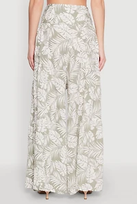 Womens Airy Tie Front Tiered Leg Palazzo Pants, Green,