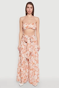 Womens Airy Tie Front Tiered Leg Palazzo Pants, Orange, Size L