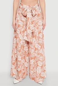 Womens Airy Tie Front Tiered Leg Palazzo Pants, Orange, Size L