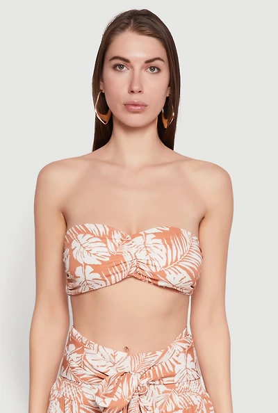 Womens Ruched Front Bandeau Top, Orange, Size M