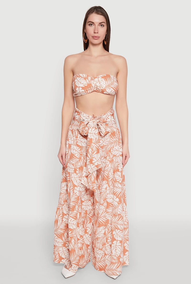 Womens Ruched Front Bandeau Top, Orange, Size M