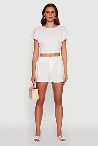 Womens Chic Button Back Keyhole Cropped Blouse, White,