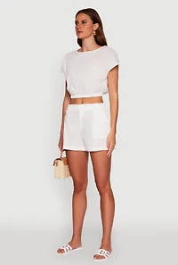 Womens Chic Button Back Keyhole Cropped Blouse, White,