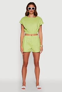 Womens Chic Button Back Keyhole Cropped Blouse,