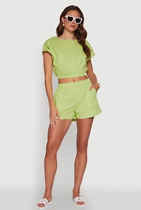 Womens Chic Button Back Keyhole Cropped Blouse,