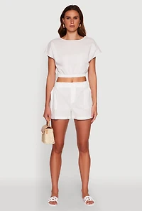 Womens Chic High Waisted Shorts with Pockets, White, Size L