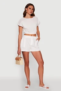 Womens Chic High Waisted Shorts with Pockets, White, Size L