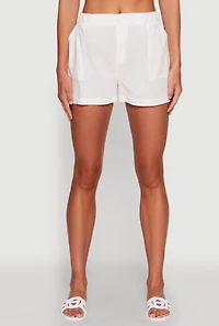 Womens Chic High Waisted Shorts with Pockets, White, Size L