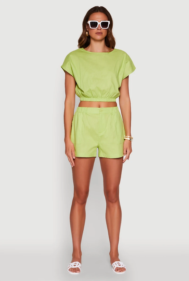 Womens Chic High Waisted Shorts with Pockets,