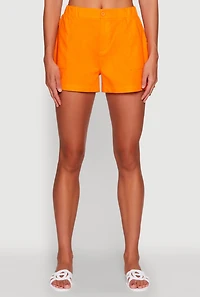 Womens Chic High Waisted Shorts with Pockets, Orange, Size XL