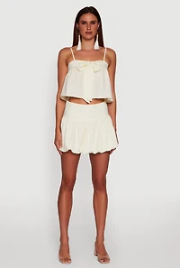Womens Trendy High Waisted Smocked Bubble Mini Skirt, Khaki, Size XL