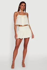 Womens Trendy High Waisted Smocked Bubble Mini Skirt, Khaki, Size XL