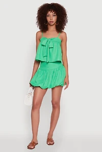 Womens Trendy High Waisted Smocked Bubble Mini Skirt, Green,
