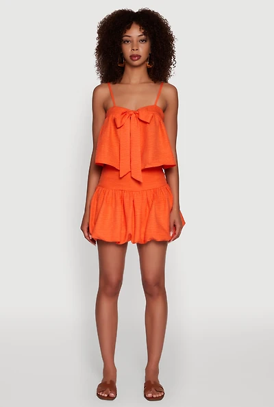 Womens Trendy High Waisted Smocked Bubble Mini Skirt, Orange,