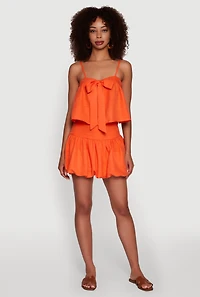 Womens Trendy High Waisted Smocked Bubble Mini Skirt, Orange,