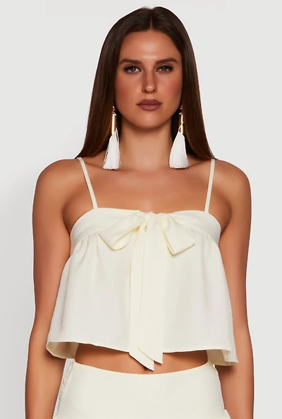 Womens Trendy Square Neck Sleeveless Cropped Tie Front Top,