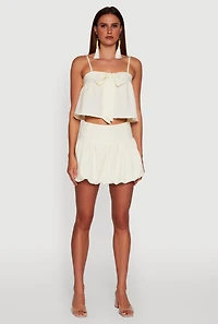 Womens Trendy Square Neck Sleeveless Cropped Tie Front Top, Beige, Size L