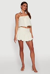 Womens Trendy Square Neck Sleeveless Cropped Tie Front Top, Beige, Size L