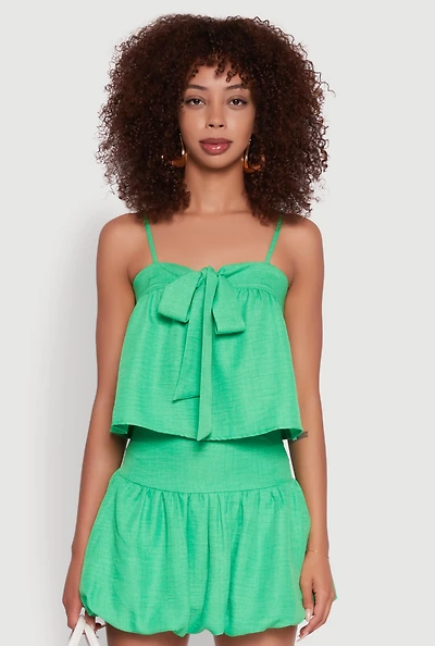Womens Trendy Square Neck Sleeveless Cropped Tie Front Top,