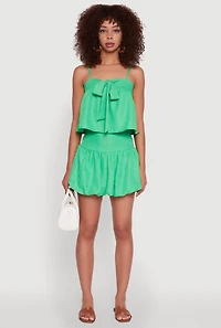 Womens Trendy Square Neck Sleeveless Cropped Tie Front Top,
