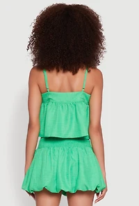 Womens Trendy Square Neck Sleeveless Cropped Tie Front Top,